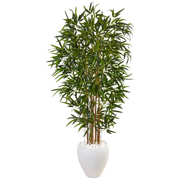 Nearly Natural 5 Bamboo Artificial Tree in Oval White Planter