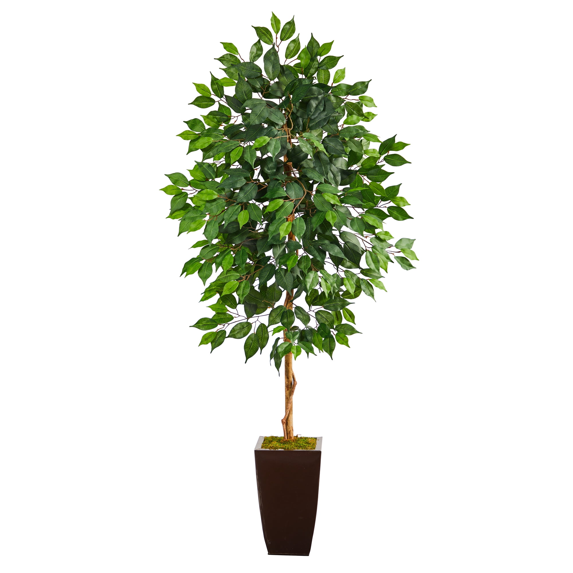 Nearly Natural 5' Ficus Artificial Tree in Bronze Metal Planter