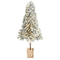 thumbnail image 1 of Nearly Natural 5' Flocked Fir Leaning Artificial Christmas Tree in Decorative Planter, Prelit with 150 LED Lights, 1 of 13