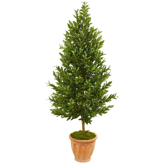 Nearly Natural 5-Ft. Olive Cone Topiary Artificial Tree in Terra Cotta Planter UV Resistant (Indoor/Outdoor)