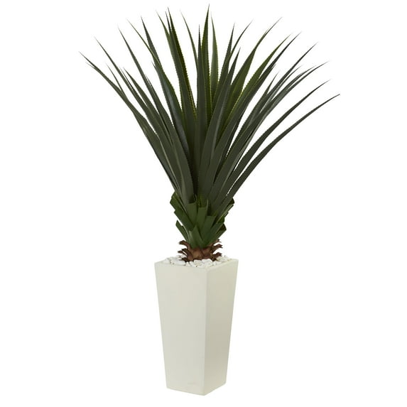 Nearly Natural 5' Green Spiky Agave Plastic Artificial Plant in White Tower Planter