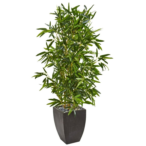 Nearly Natural 5'H Bamboo Artificial Tree in Black Planter (Real Touch) UV Resistant (Indoor/Outdoor)