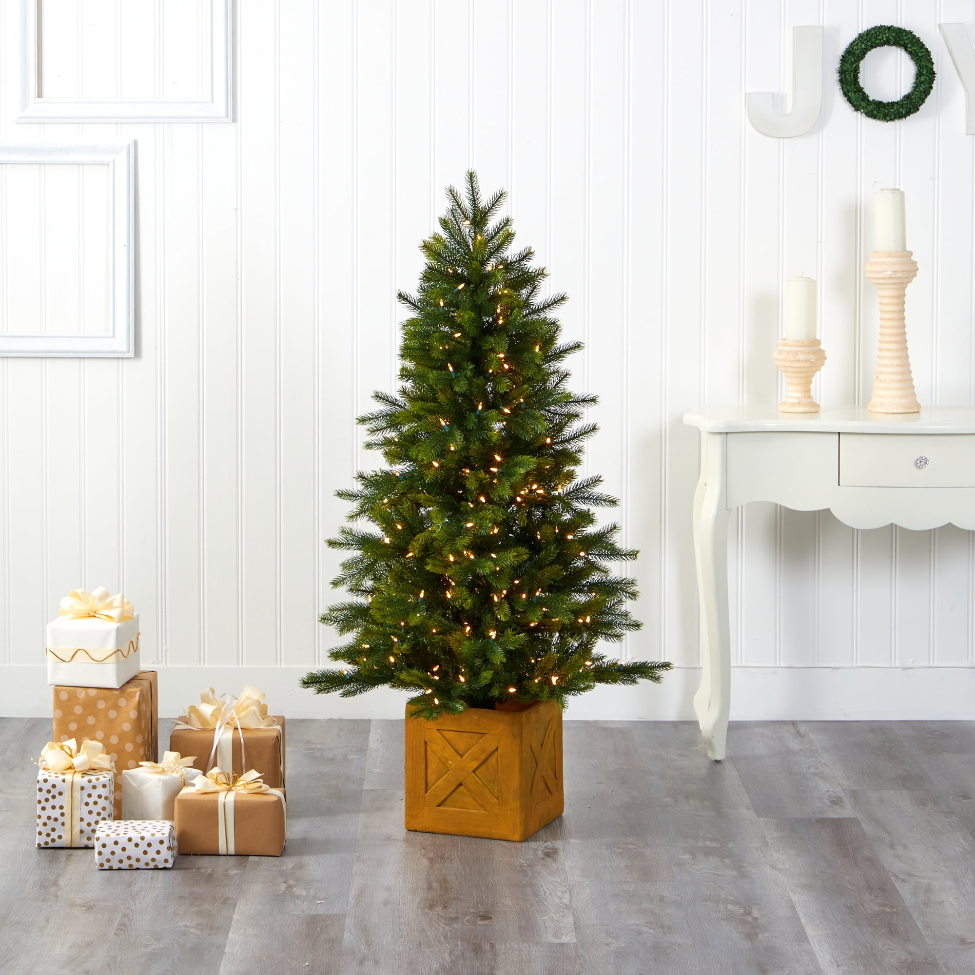 Nearly Natural 5' Manchester Fir Artificial Christmas Tree in Decorative Planter with 250 LED Lights