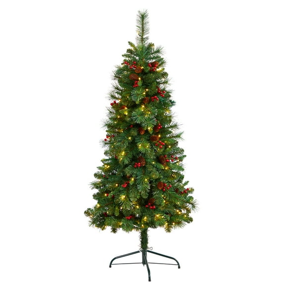 Nearly Natural 5' Pine Artificial Christmas Tree Prelit 110 Warm White LED Lights