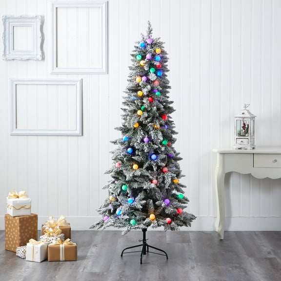 Nearly Natural 5' Prelit Flocked British Columbia Mountain Fir Artificial Christmas Tree
