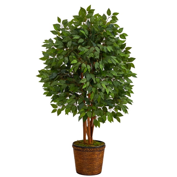 Nearly Natural 5' Super Deluxe Artificial Ficus Tree in Wicker Planter