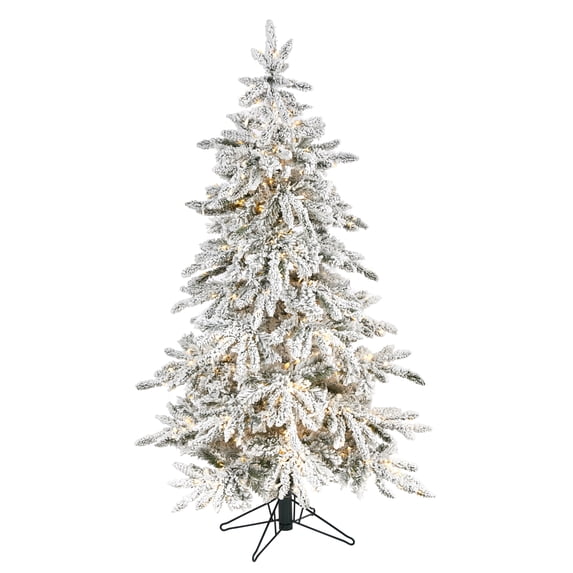 Nearly Natural 5' Flocked Fir Christmas Tree with 650 Micro LED and 386 Branches - Green