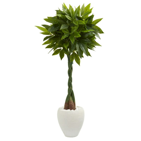 Nearly Natural 5 ft. Money Artificial Tree in White Oval Planter (Real Touch