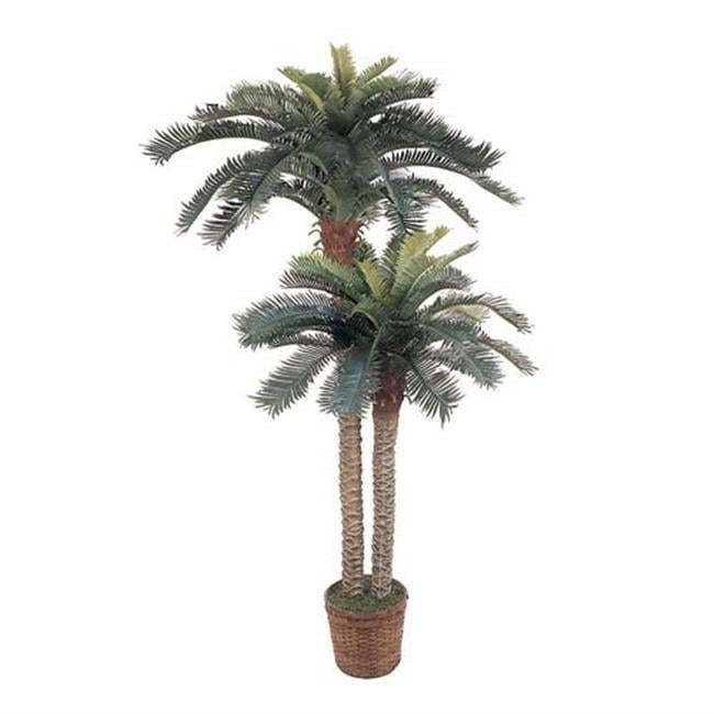 Double Potted Green Silk Palm Tree with Wicker Basket