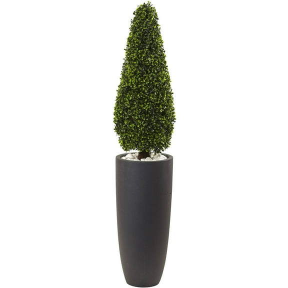 Nearly Natural 50in. Boxwood Topiary with Gray Cylindrical Planter UV Resistant (Indoor/Outdoor), Green