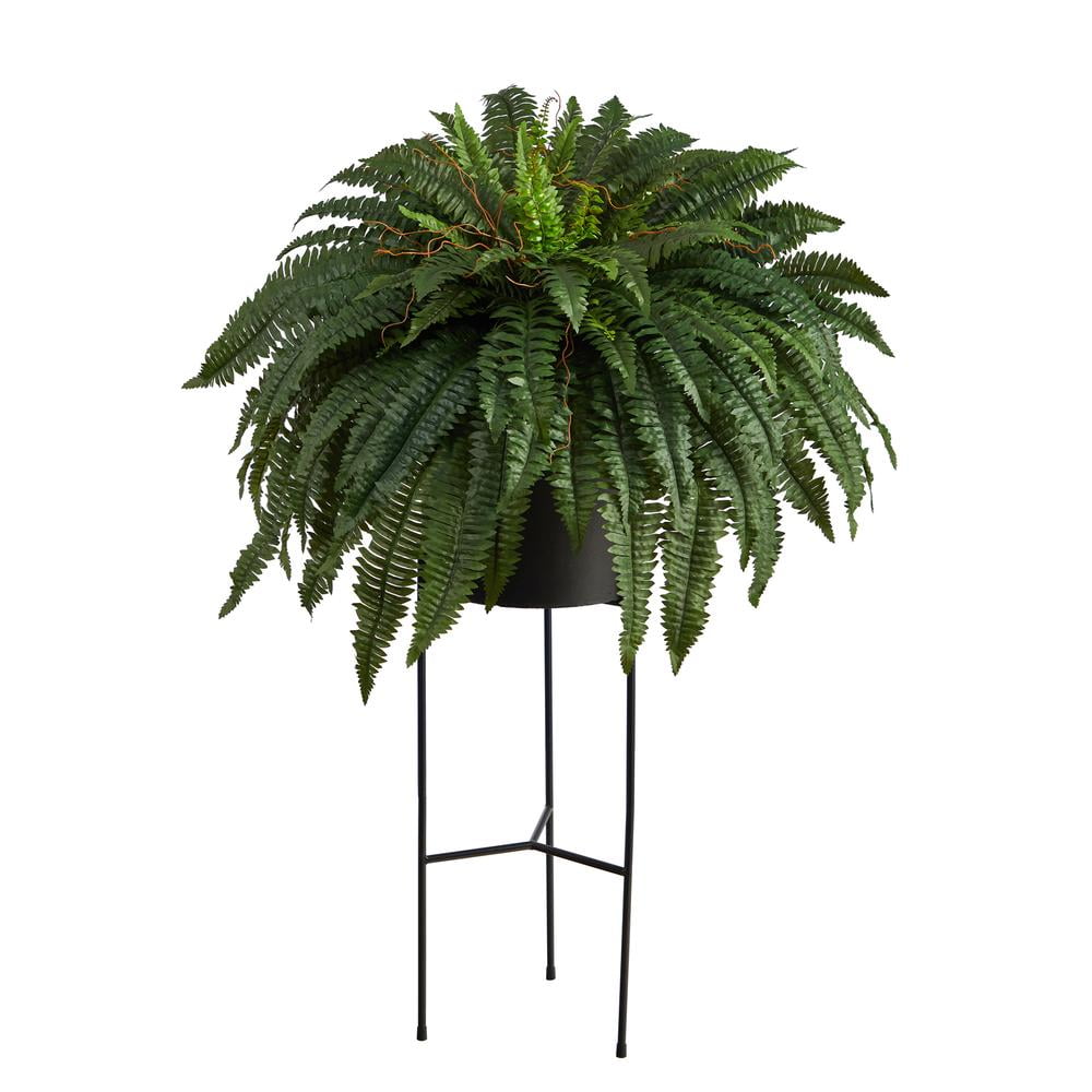 Lush Green 35" Outdoor Plastic Fern in Black Planter