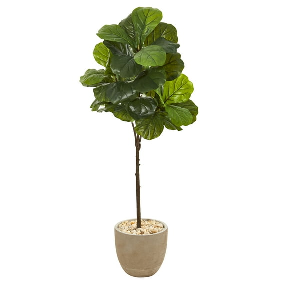 Nearly Natural 51in. Fiddle Leaf Artificial Tree in Sandstone Planter (Real Touch)