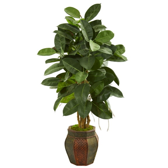 Nearly Natural 52-" Rubber Leaf Artificial Tree in Decorative Planter