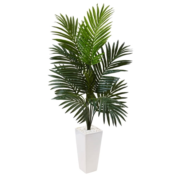Nearly Natural 54" Kentia Palm Artificial Tree in White Tower Planter