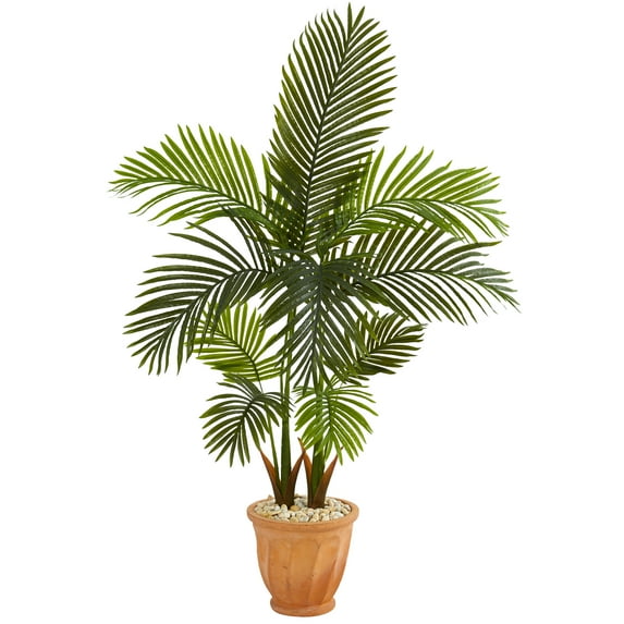 Nearly Natural 56in. Areca Palm Artificial Tree in Terracotta Planter , Green