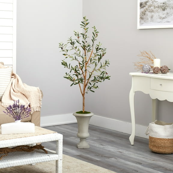 Nearly Natural 57" Olive Artificial Tree in Sand Colored Urn