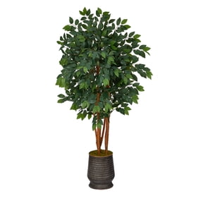 Nearly Natural 57" Sakaki Artificial Tree in Ribbed Metal Planter in Green