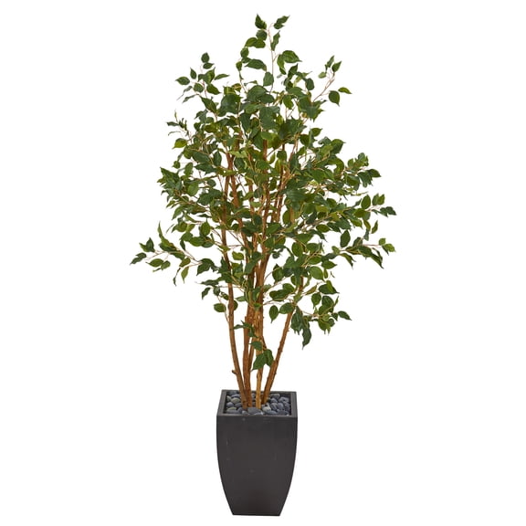 Nearly Natural 58" Ficus Artificial Tree in Black Planter
