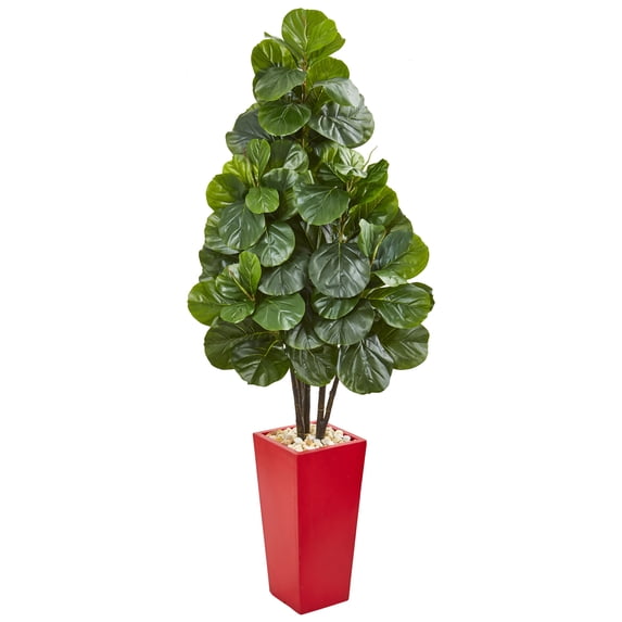 Nearly Natural 58-In. Fiddle Leaf Fig Artificial Tree in Red Tower Planter