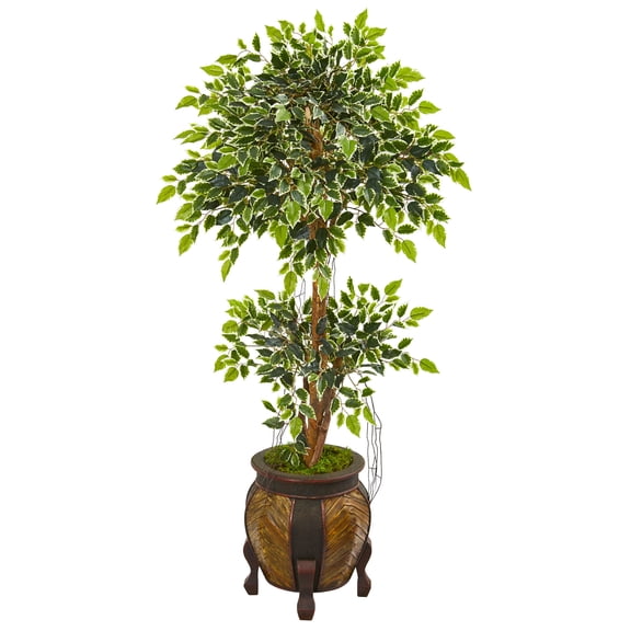 Nearly Natural 59" Variegated Ficus Artificial Tree in Decorative Planter