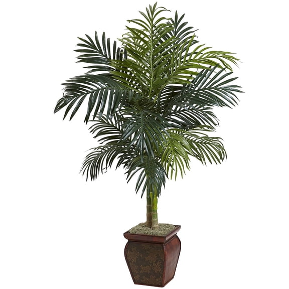Nearly Natural 54" Golden Cane Palm with Decorative Container in Green/Brown