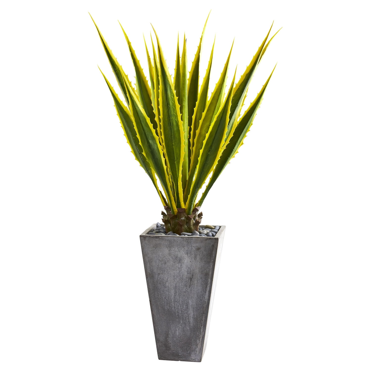 5ft Green and Yellow Plastic Agave Plant in Gray Planter