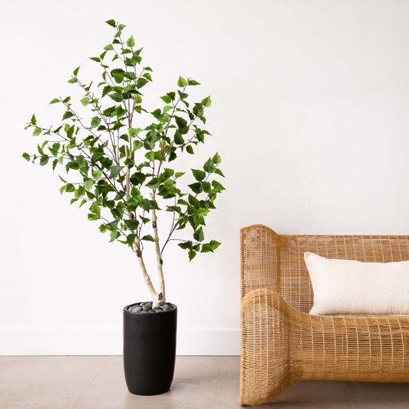 Nearly Natural Artificial Potted Birch Tree - 5' - Green