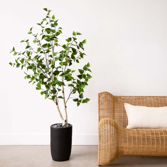 Nearly Natural Artificial Potted Birch Tree - 5' - Green
