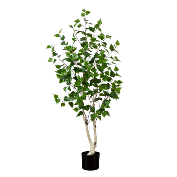 Nearly Natural Artificial Potted Birch Tree - 5' - Green