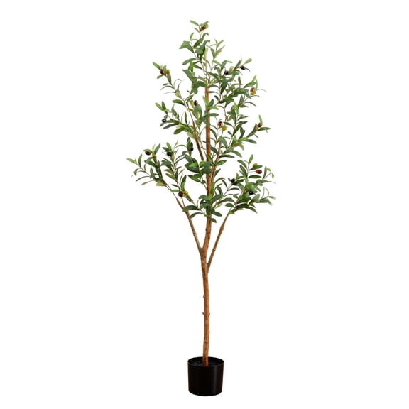 Nearly Natural Olive Tree Artificial Indoor 5FT Tall Silk Faux Olive Tree for Home and Office Decor, Fake Potted Olive Tree with Natural Wood Trunk, Realistic Olive Tree Branches and Lifelike Fruits
