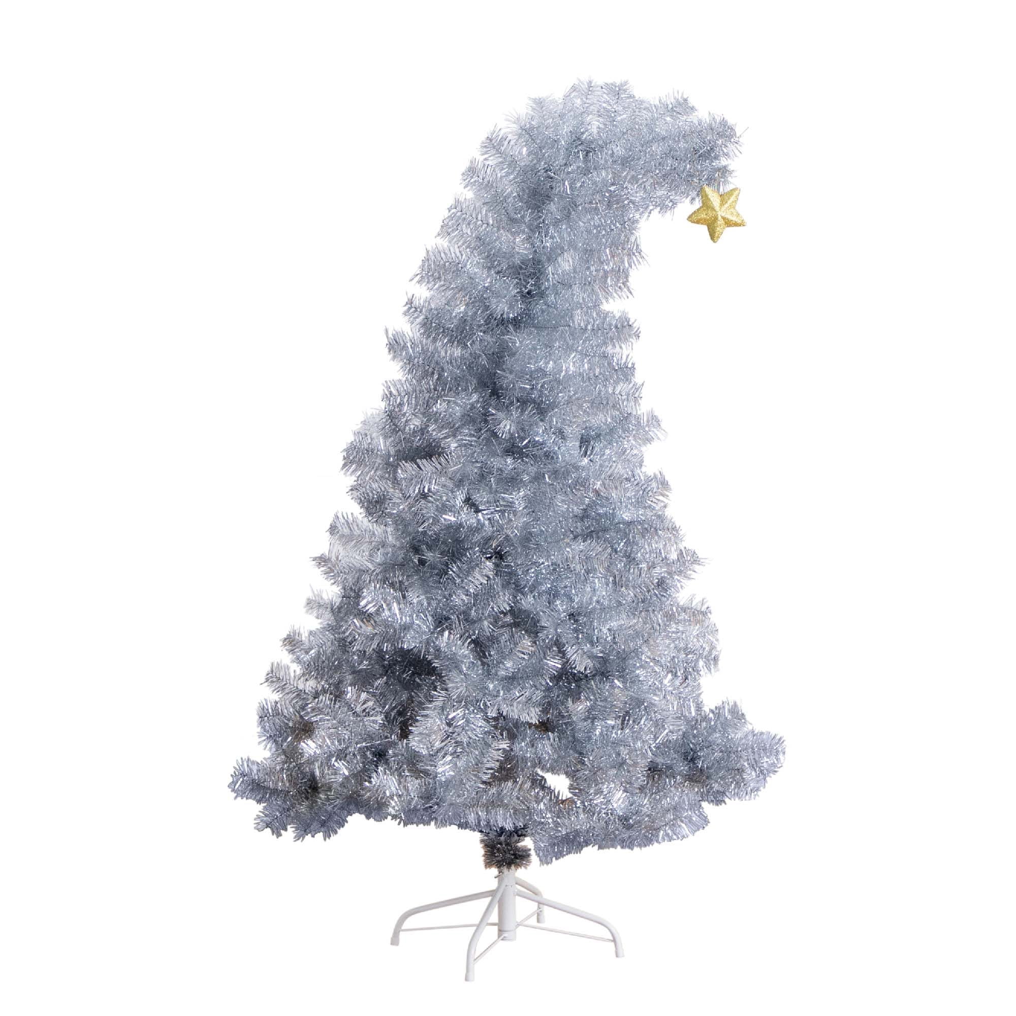 Nearly Natural 5ft. Artificial Silver Tinsel Holiday Santa's Hat Christmas Tree with Star Topper