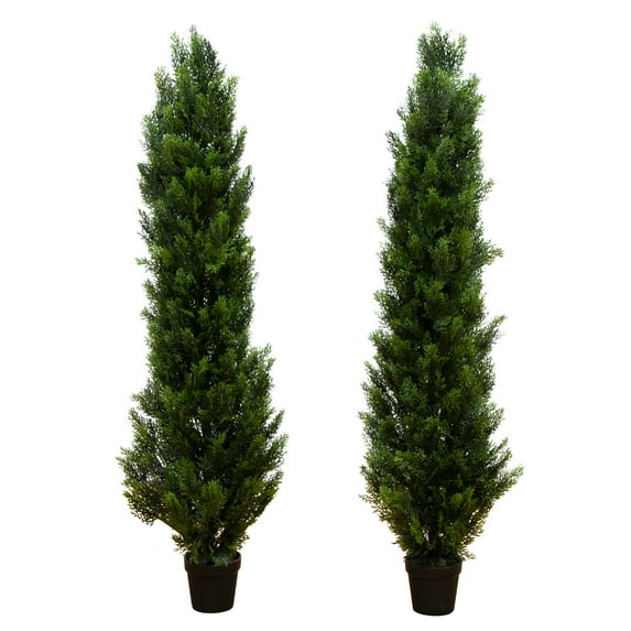 Nearly Natural 5ft. Artificial Topiary Cedar Tree UV Resistant (Indoor/Outdoor) - Set of 2