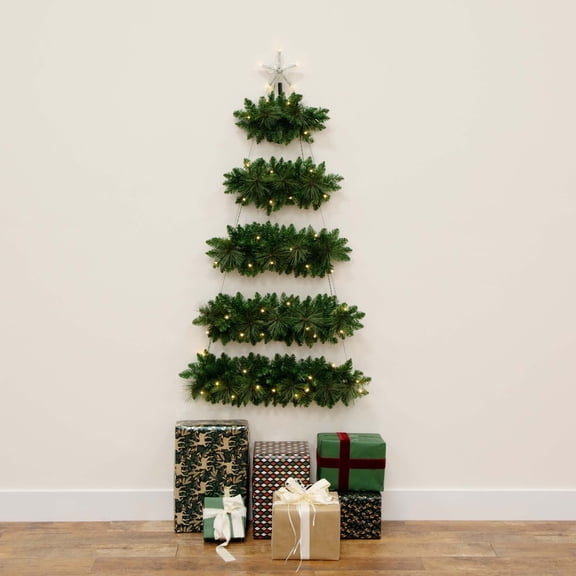 Nearly Natural Pre-Lit Artificial Wall Hanging Christmas Tree - 5' - Warm White LED Lights