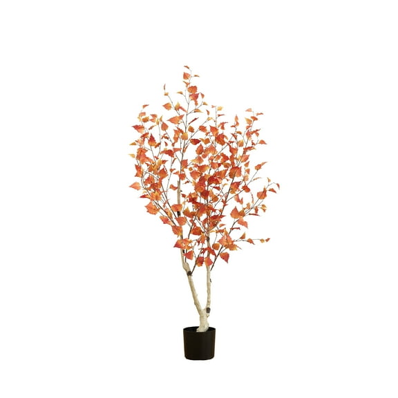 Nearly Natural 5ft. Autumn Birch Artificial Fall Tree, Orange