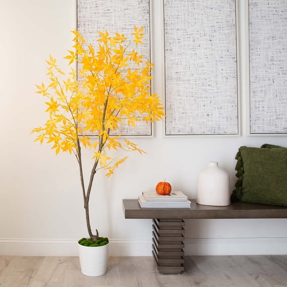 Nearly Natural Maple Potted Artificial Tree - 5' - Orange and Red