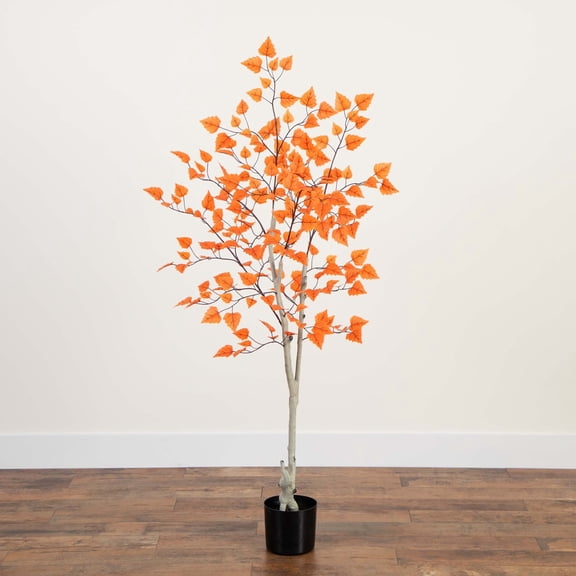 Nearly Natural Paper Birch Artificial Potted Tree - 5' - Orange