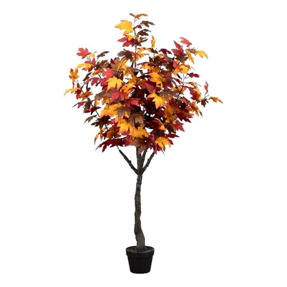 Nearly Natural Potted Smoky Maple Artificial Tree - 5' - Orange and Red