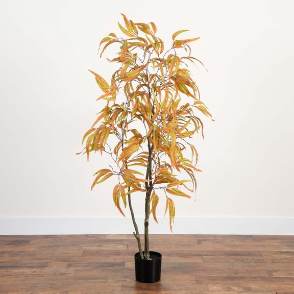 Nearly Natural Artificial Eucalyptus Potted Tree - 5' - Orange and Green