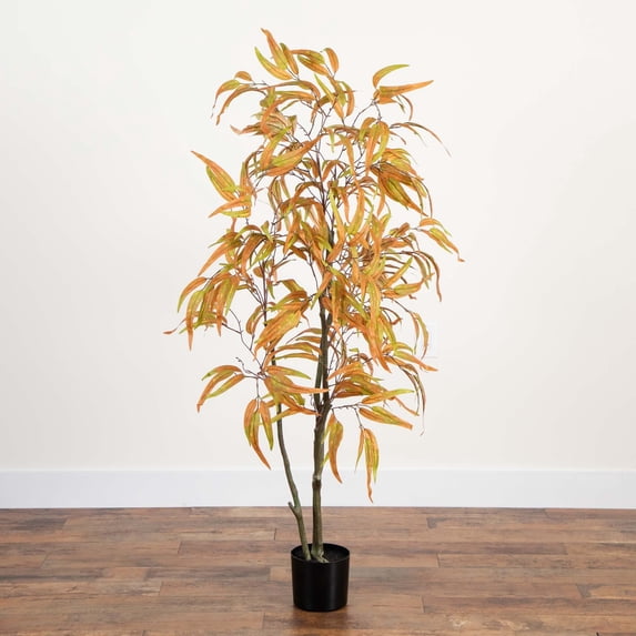 Nearly Natural Artificial Eucalyptus Potted Tree - 5' - Orange and Green
