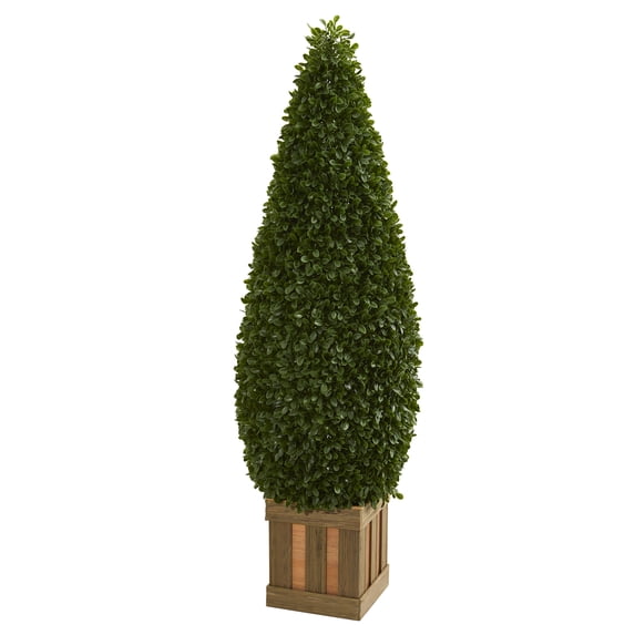 Nearly Natural 5ft. Boxwood Cone Topiary Artificial Tree with Decorative Planter