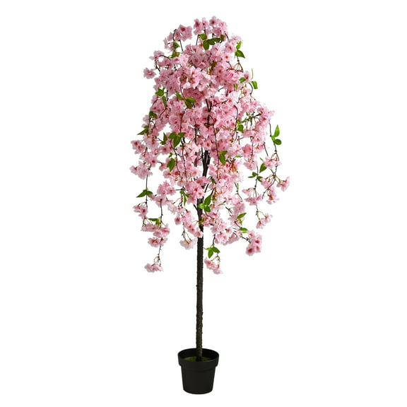 Nearly Natural 5ft. Cherry Blossom Artificial Tree in Black Nursery Planter