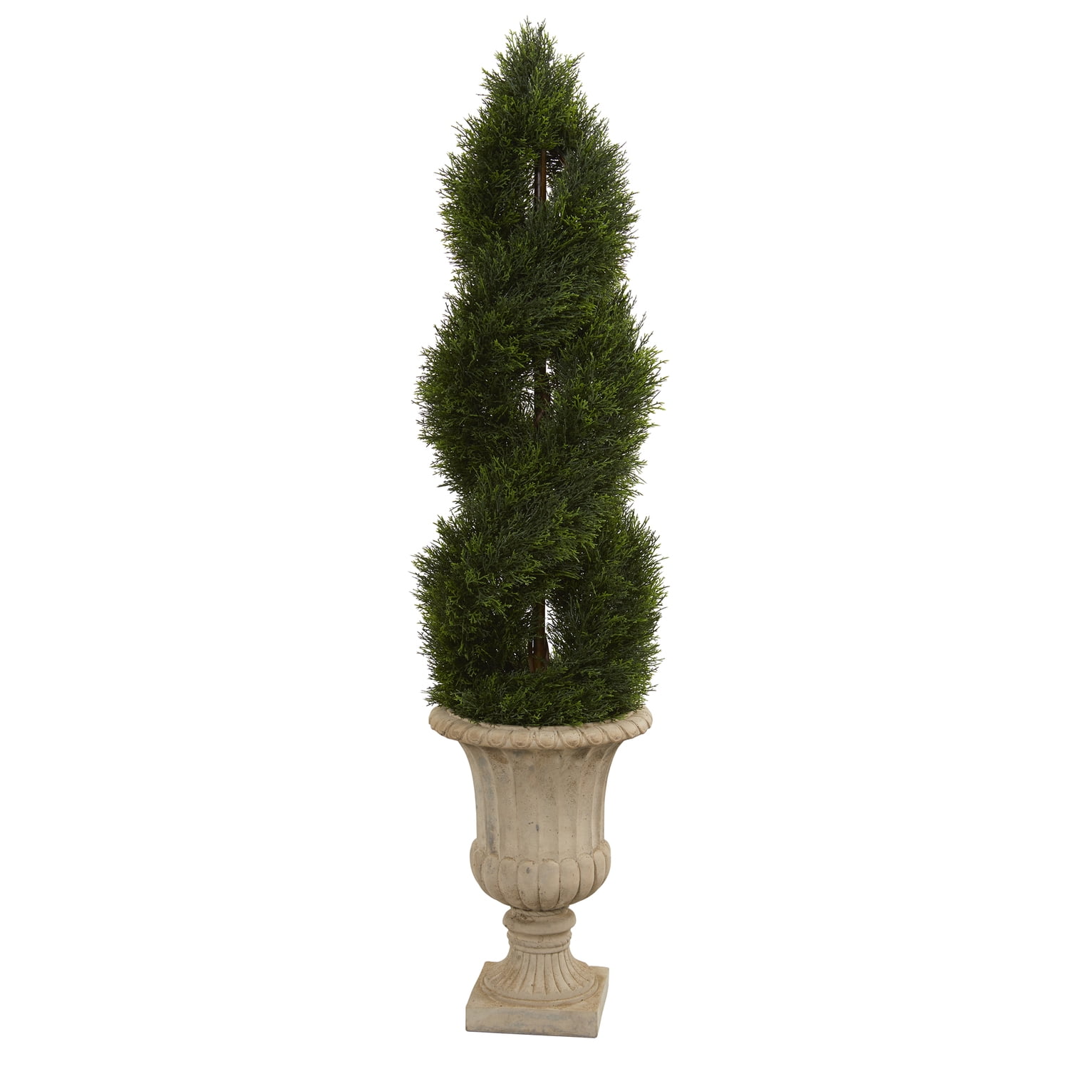 Winter Elegance 5ft Double Spiral Cypress Topiary in Sand Urn