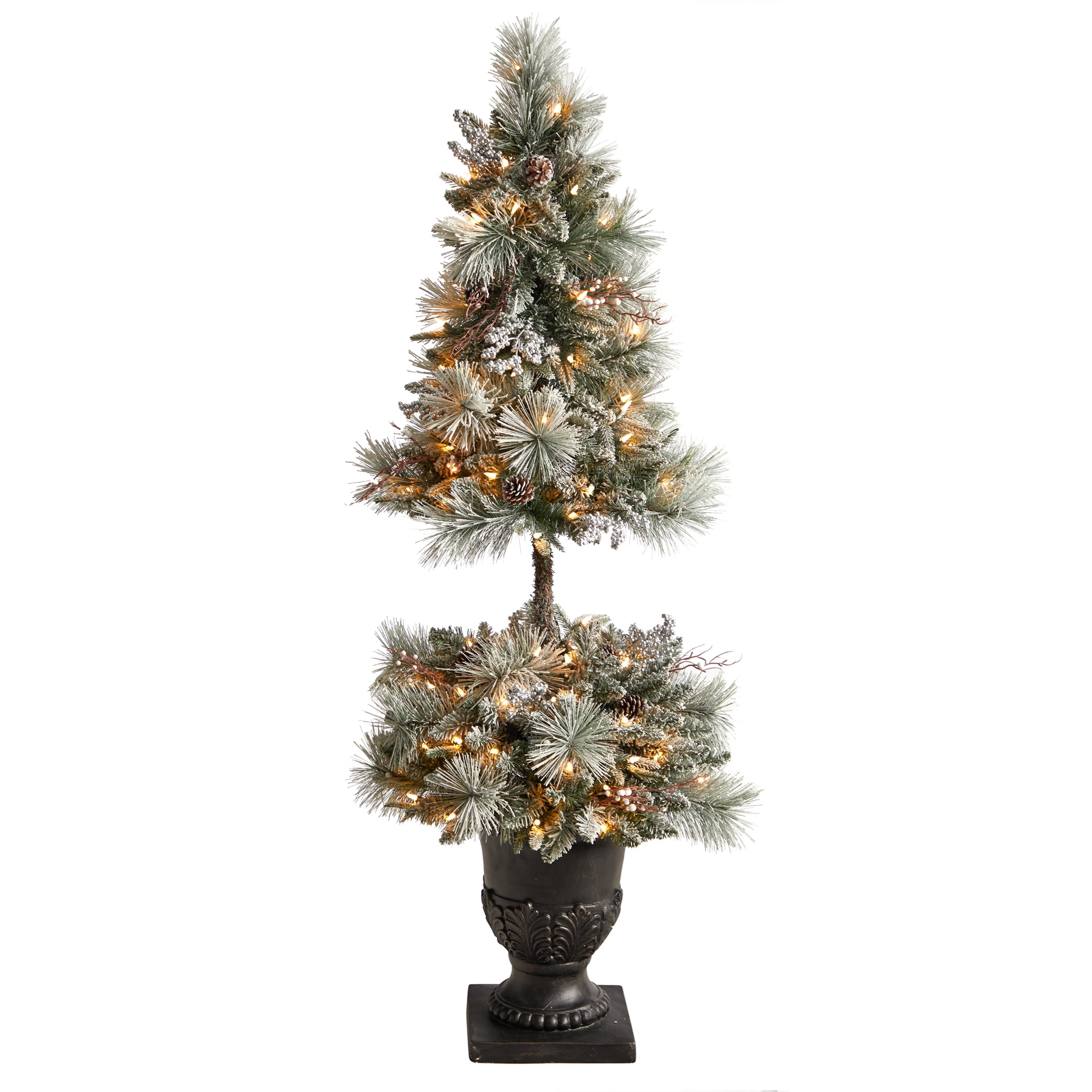 Nearly Natural 5ft. Flocked Artificial Porch Christmas Tree with 100