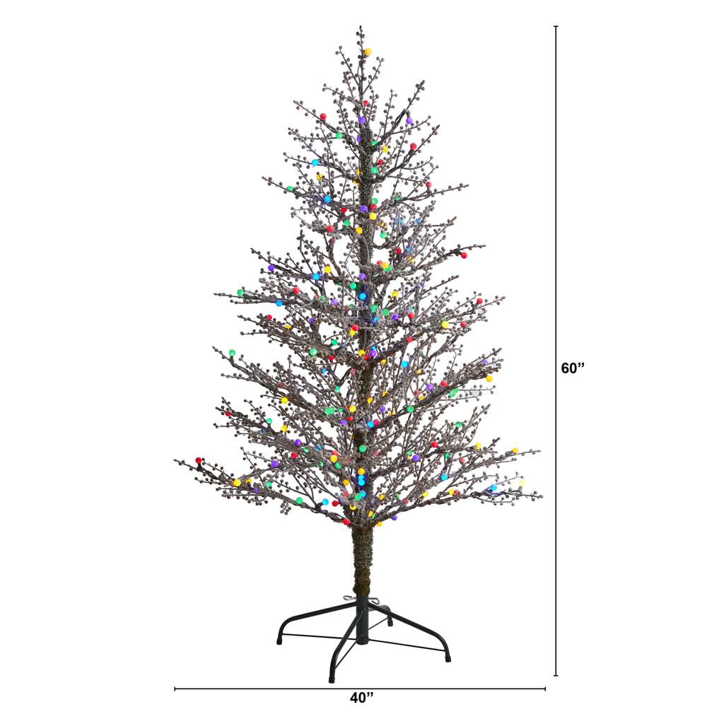 5ft Frosted Berry Twig Artificial Christmas Tree with Multicolored LED Lights
