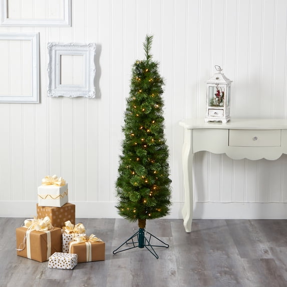 Nearly Natural 5ft Green Pencil Christmas Tree with 100 Clear LED Lights