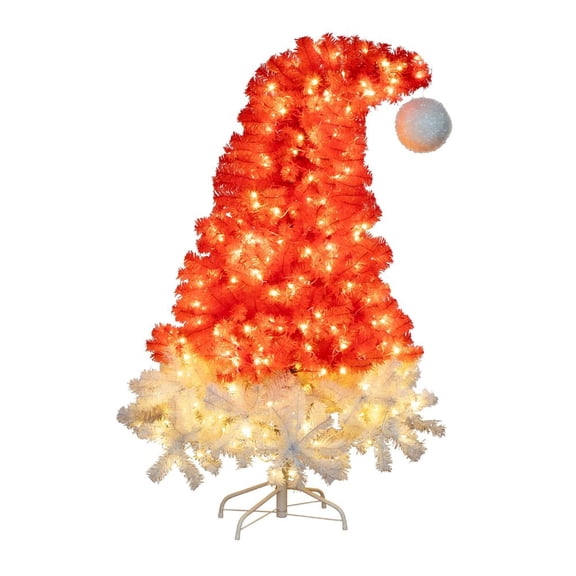 Nearly Natural Pre-lit Medium Red Santas Hat Christmas Tree - 5 - Warm White LED Lights