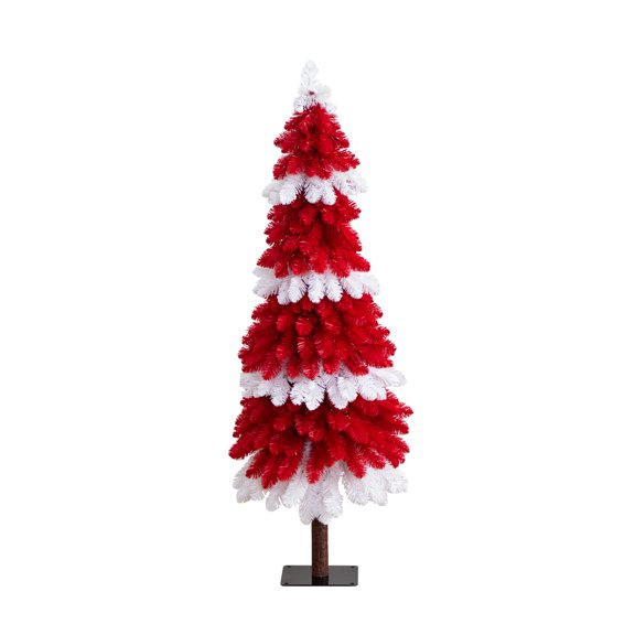Nearly Natural Pre-Lit Peppermint Artificial Pine Christmas Tree - 5 - Warm White LED Lights