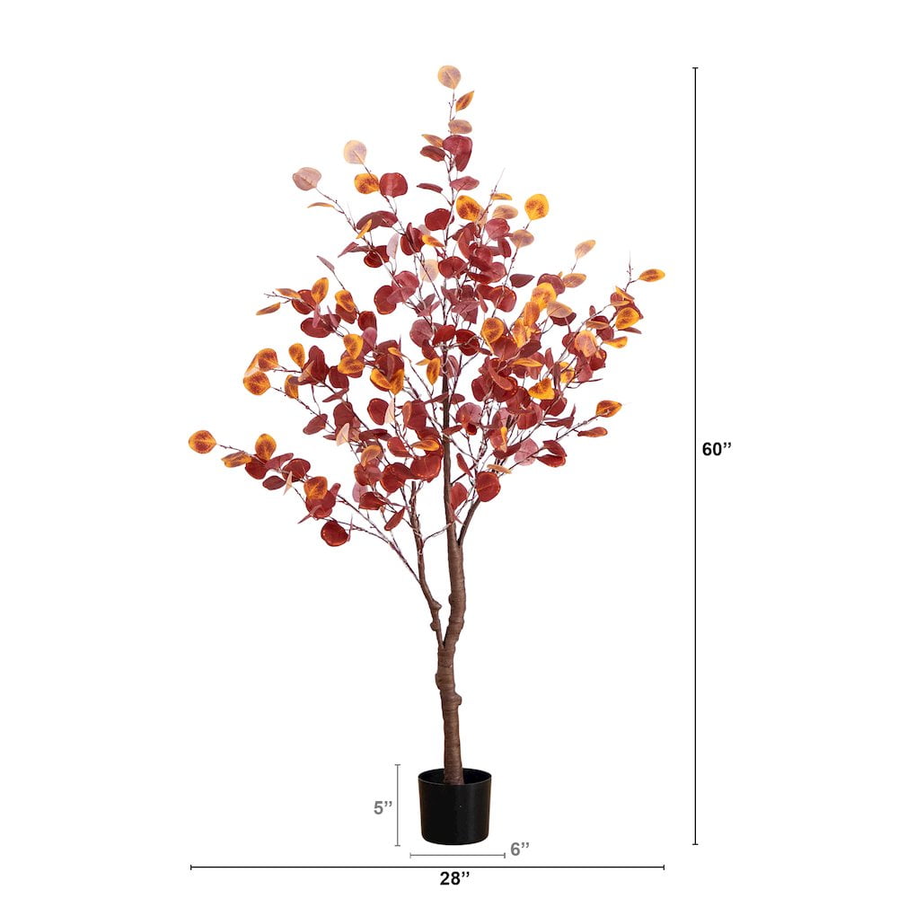 5-Foot Pre-lit Autumn Eucalyptus Tree with Warm White LED Lights