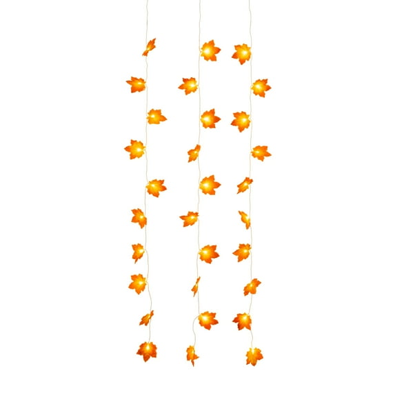 Nearly Natural 5ft. Pre-Lit Autumn Maple Leaf Artificial Fall Garland with 10 Warm White LED String Lights - Set of 3