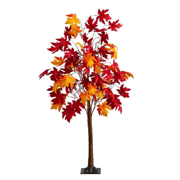 Nearly Natural Pre-Lit Weeping Maple Fall Harvest Artificial Tree - 5' - Warm White LED Lights